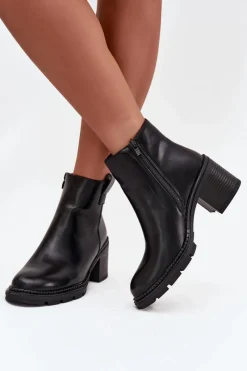 Discount Ocieplane Botki Damskie Z Eko Skóry Na Obcasie Czarne Alvena Damskie Botki Ocieplane|Botki Na Obcasie