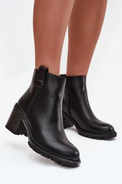 Discount Ocieplane Botki Damskie Z Eko Skóry Na Obcasie Czarne Alvena Damskie Botki Ocieplane|Botki Na Obcasie
