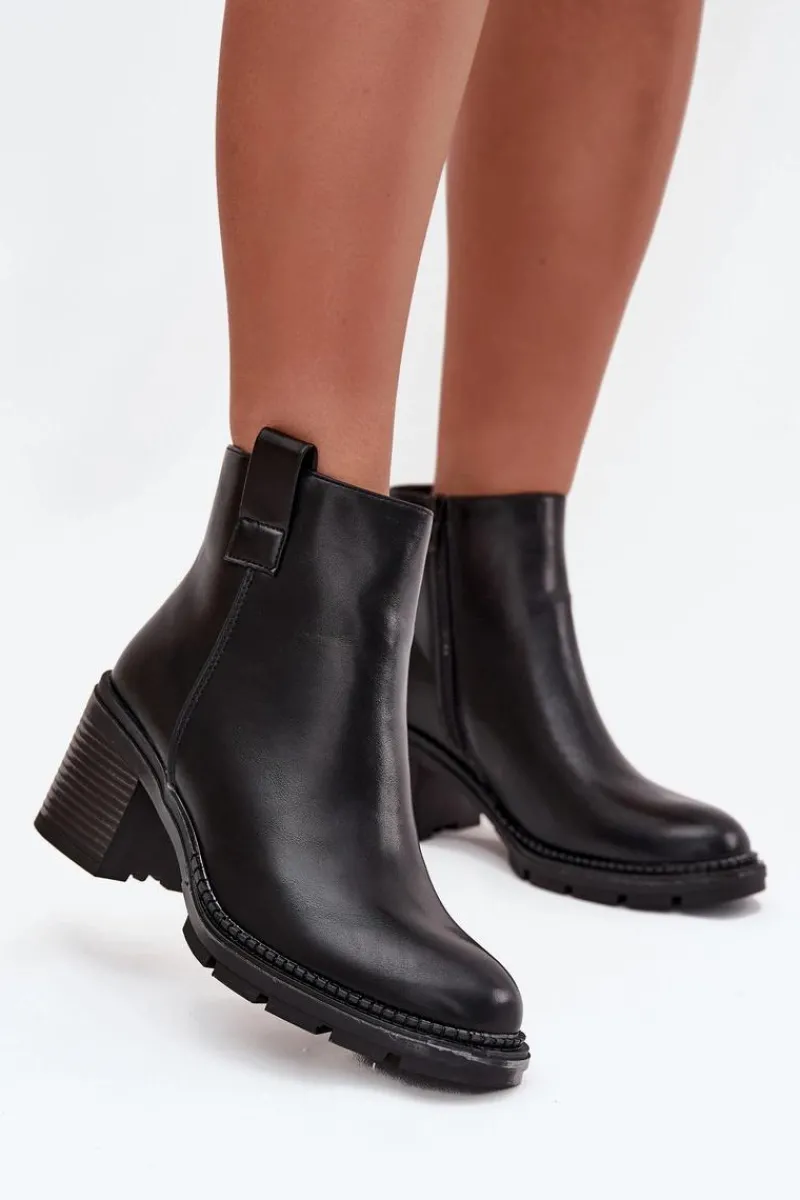 Discount Ocieplane Botki Damskie Z Eko Skóry Na Obcasie Czarne Alvena Damskie Botki Ocieplane|Botki Na Obcasie