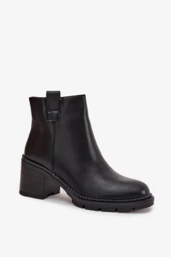 Discount Ocieplane Botki Damskie Z Eko Skóry Na Obcasie Czarne Alvena Damskie Botki Ocieplane|Botki Na Obcasie