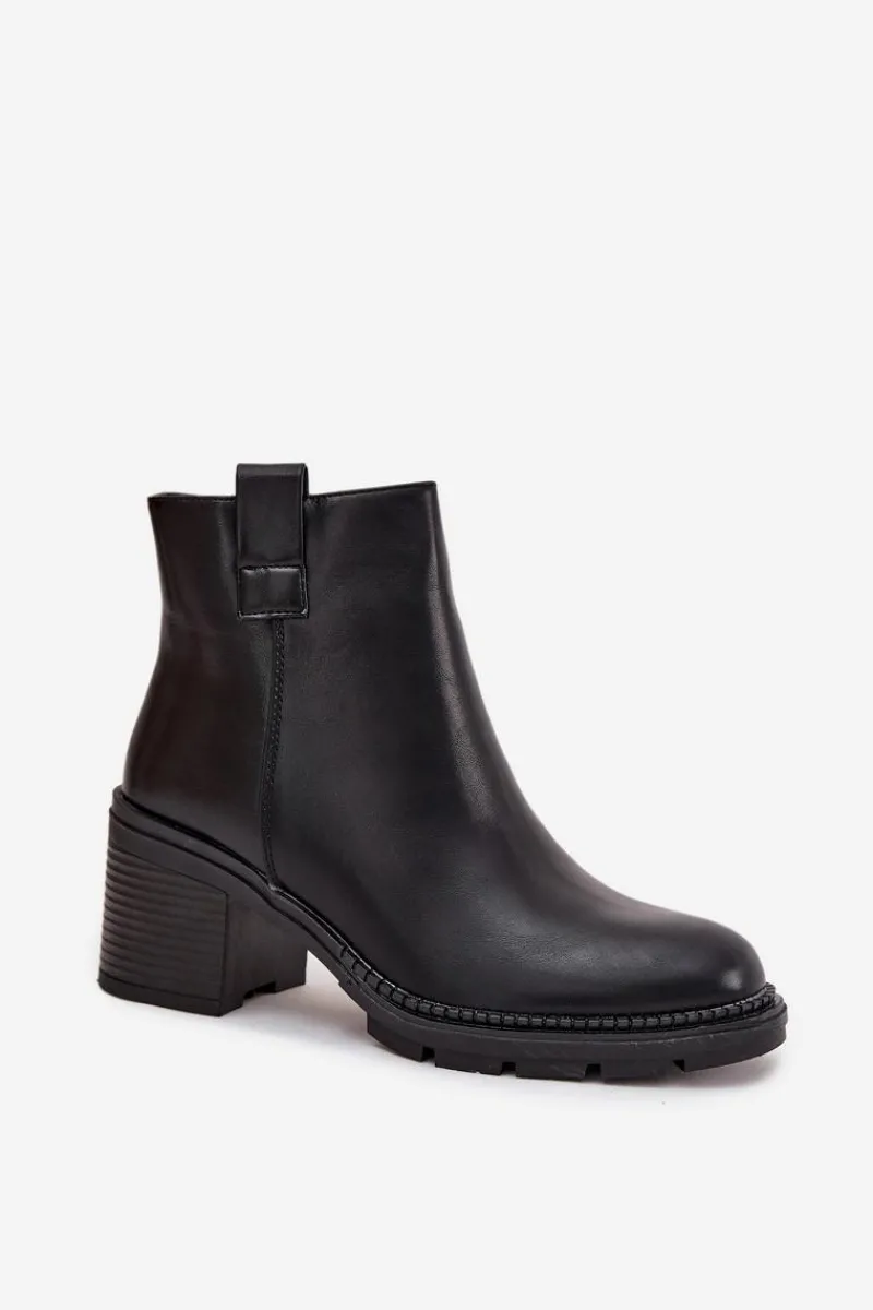 Discount Ocieplane Botki Damskie Z Eko Skóry Na Obcasie Czarne Alvena Damskie Botki Ocieplane|Botki Na Obcasie