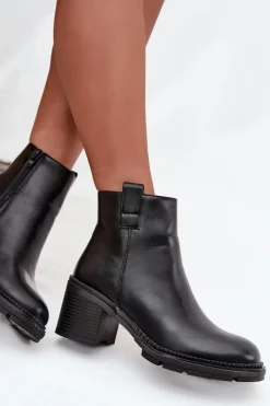 Discount Ocieplane Botki Damskie Z Eko Skóry Na Obcasie Czarne Alvena Damskie Botki Ocieplane|Botki Na Obcasie