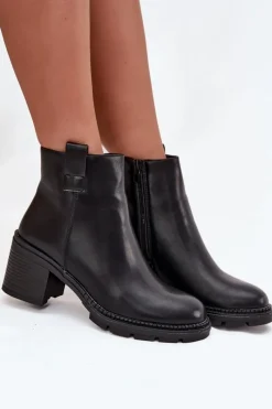 Discount Ocieplane Botki Damskie Z Eko Skóry Na Obcasie Czarne Alvena Damskie Botki Ocieplane|Botki Na Obcasie