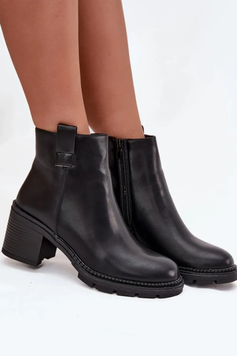 Discount Ocieplane Botki Damskie Z Eko Skóry Na Obcasie Czarne Alvena Damskie Botki Ocieplane|Botki Na Obcasie