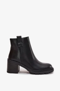 Discount Ocieplane Botki Damskie Z Eko Skóry Na Obcasie Czarne Alvena Damskie Botki Ocieplane|Botki Na Obcasie