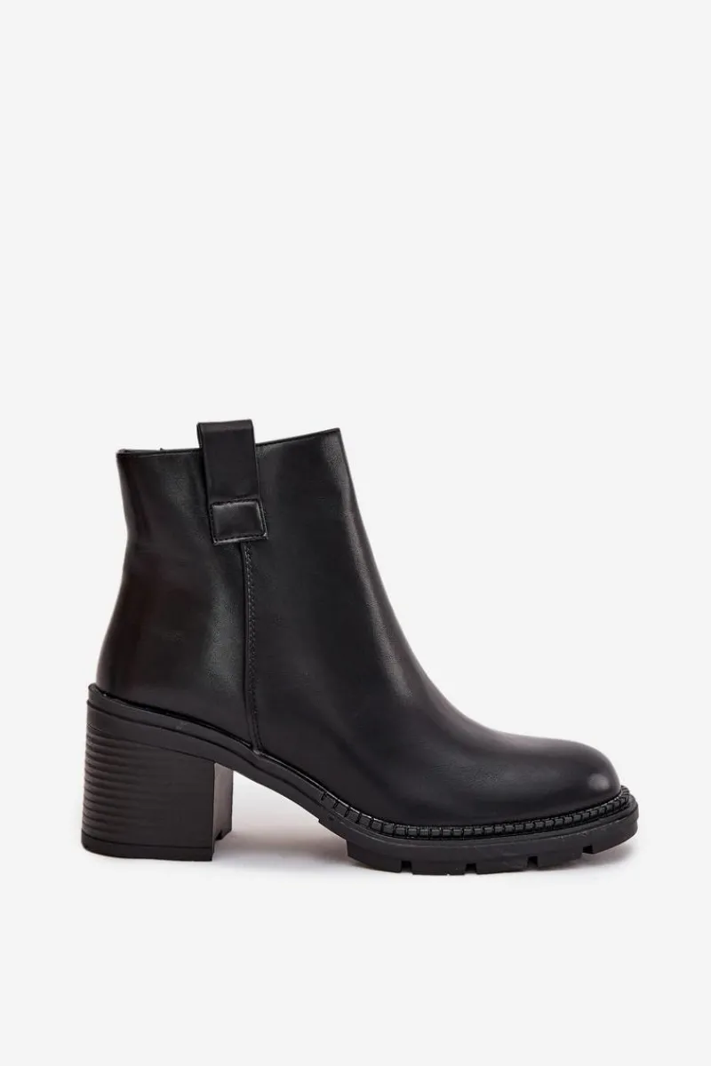Discount Ocieplane Botki Damskie Z Eko Skóry Na Obcasie Czarne Alvena Damskie Botki Ocieplane|Botki Na Obcasie