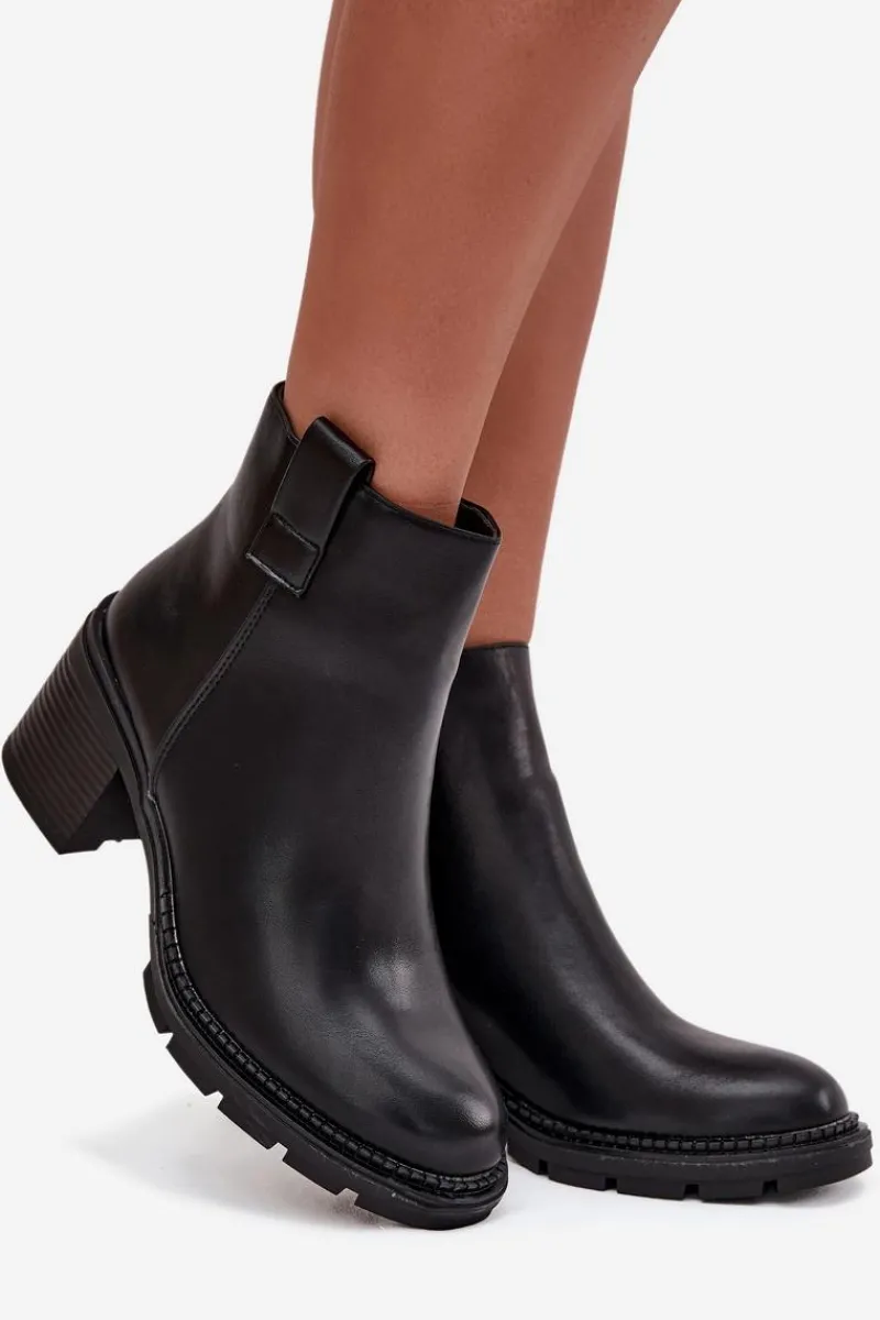 Discount Ocieplane Botki Damskie Z Eko Skóry Na Obcasie Czarne Alvena Damskie Botki Ocieplane|Botki Na Obcasie