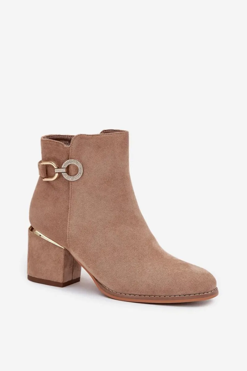 Botki Ocieplane|Botki Na Słupku>Boto Ocieplane Botki Damskie Ze Złotymi Detalami Na Słupku Beżowe Dorisse Beżowy