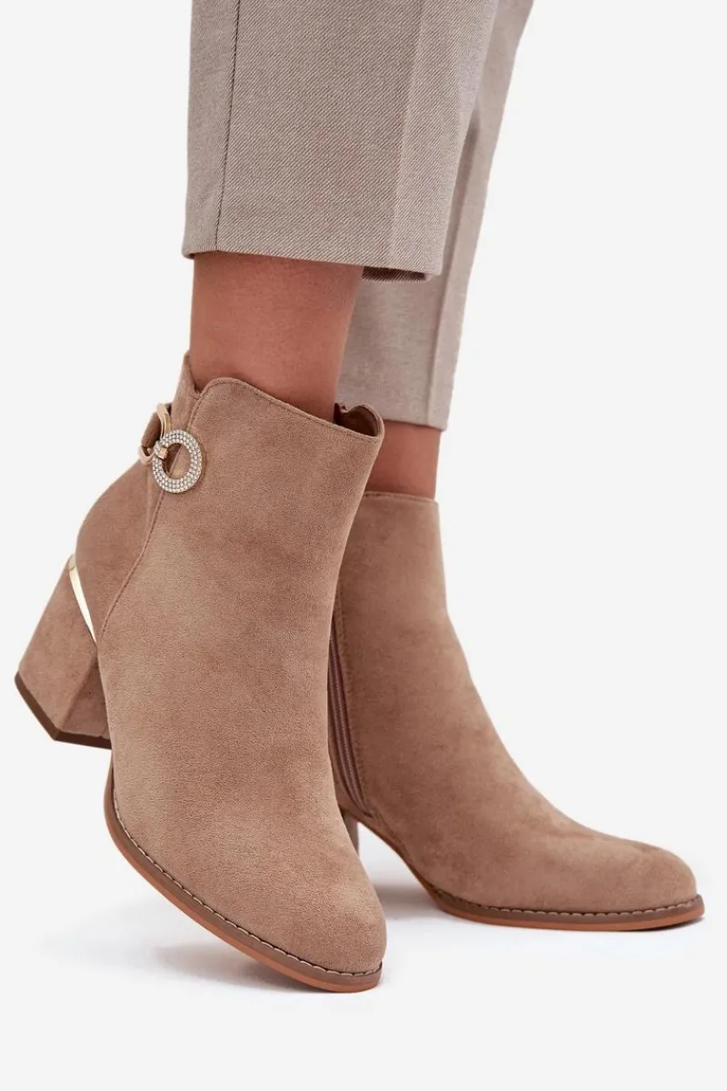 Botki Ocieplane|Botki Na Słupku>Boto Ocieplane Botki Damskie Ze Złotymi Detalami Na Słupku Beżowe Dorisse Beżowy