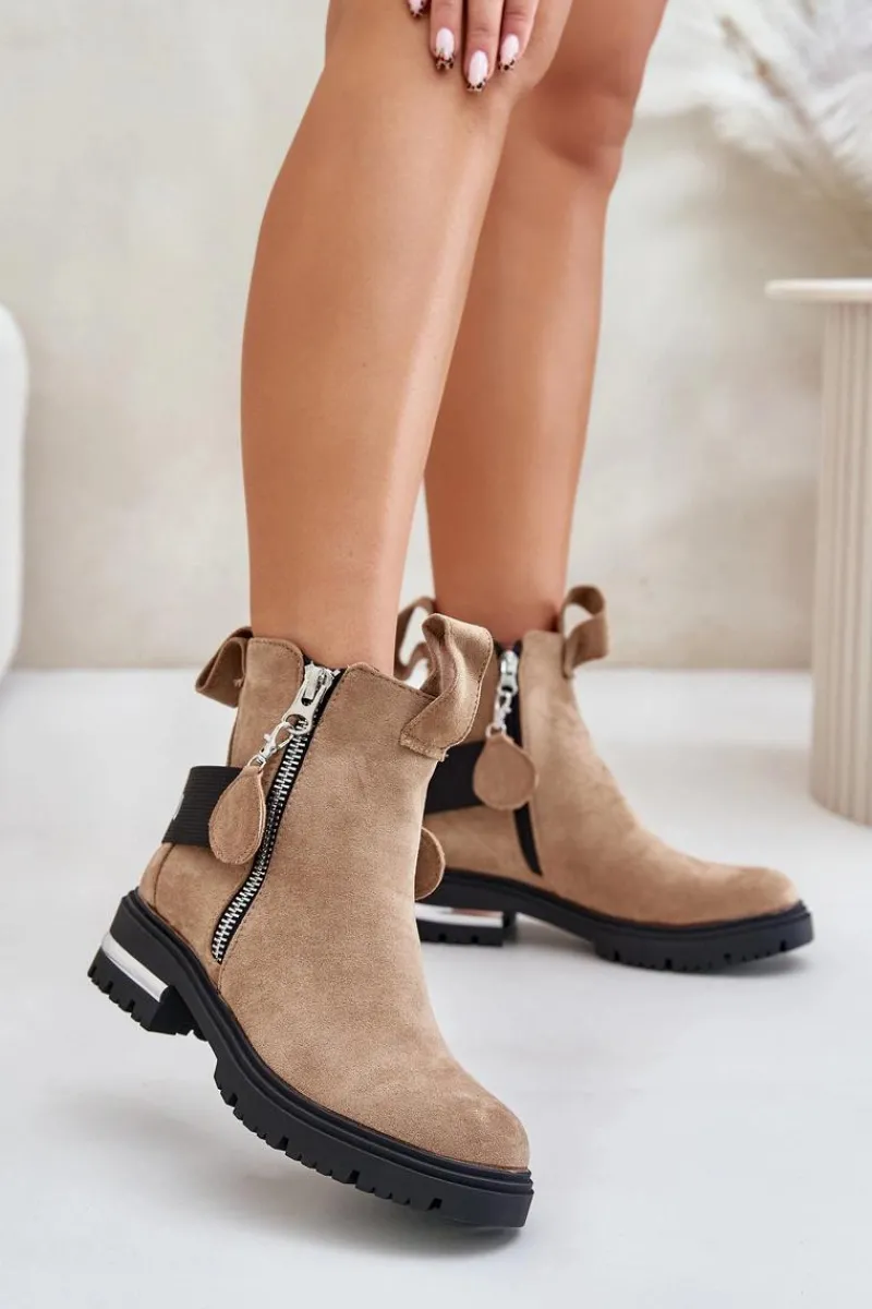 Best Ocieplane Botki Damskie Z Suwakiem Brązowe Calvaro Damskie Botki Zimowe Damskie|Brązowe I Beżowe Botki