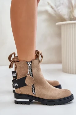 Best Ocieplane Botki Damskie Z Suwakiem Brązowe Calvaro Damskie Botki Zimowe Damskie|Brązowe I Beżowe Botki