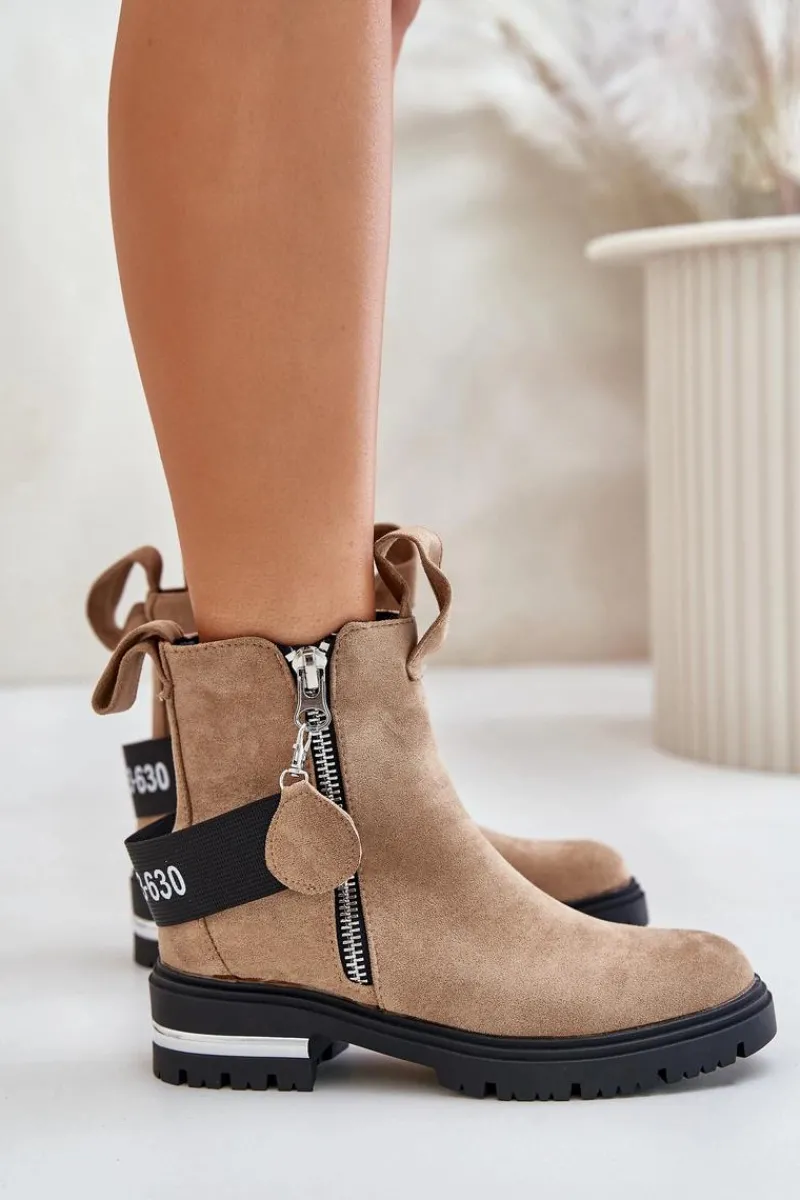 Best Ocieplane Botki Damskie Z Suwakiem Brązowe Calvaro Damskie Botki Zimowe Damskie|Brązowe I Beżowe Botki