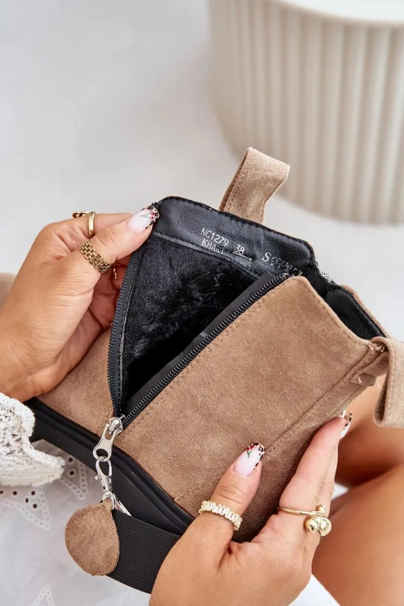 Best Ocieplane Botki Damskie Z Suwakiem Brązowe Calvaro Damskie Botki Zimowe Damskie|Brązowe I Beżowe Botki