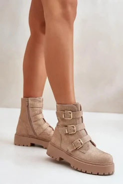 Ocieplane Botki Damskie Ze Zdobieniem Beżowe Ciascia Damskie Botki Ocieplane|Czarne Botki