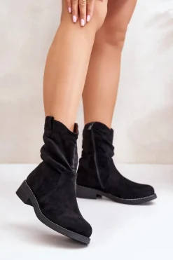 Botki Zimowe Damskie|Brązowe I Beżowe Botki>Boto Ocieplane Botki Damskie Z Marszczeniem I Zdobieniem Czarne Etteara