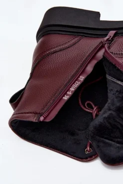 Hot Buty Sergio Leone Ocieplane Botki Damskie Z Naturalnej Skóry Sergio Leone BT25248-S Bordowe Czerwony