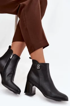 Botki Ocieplane|Botki Na Słupku>Boto Ocieplane Botki Damskie Z Naturalnej Skóry Na Słupku Czarne Jovelle