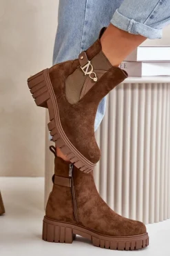 Botki Zimowe Damskie|Brązowe I Beżowe Botki><noscript><img width=