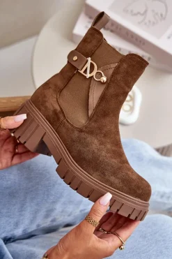 Botki Zimowe Damskie|Brązowe I Beżowe Botki><noscript><img width=