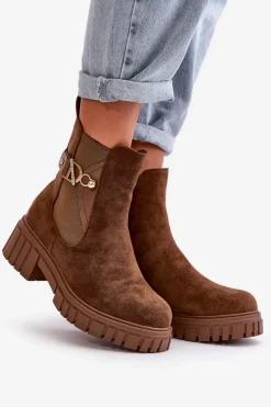 Botki Zimowe Damskie|Brązowe I Beżowe Botki><noscript><img width=