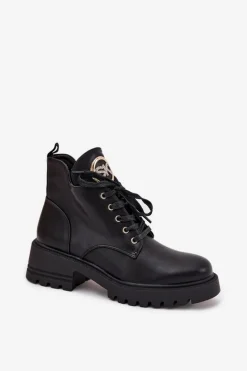 Outlet Boto Ocieplane Botki Damskie Ze Złotym Detalem Czarne Kavirae