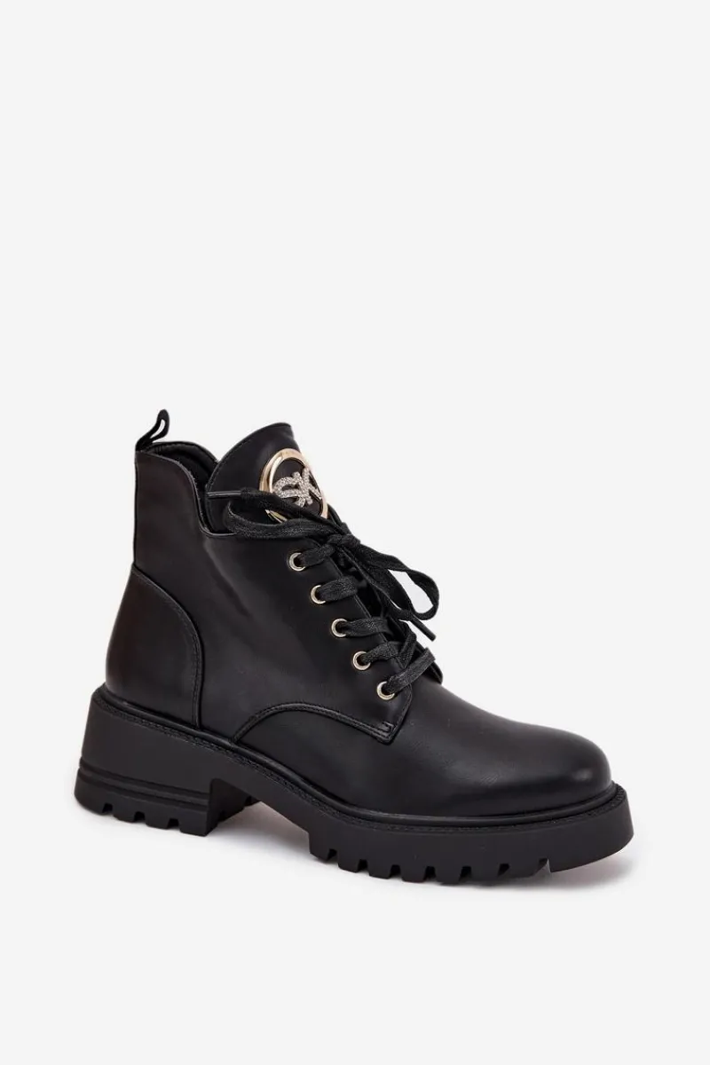 Outlet Boto Ocieplane Botki Damskie Ze Złotym Detalem Czarne Kavirae