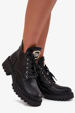 Outlet Boto Ocieplane Botki Damskie Ze Złotym Detalem Czarne Kavirae