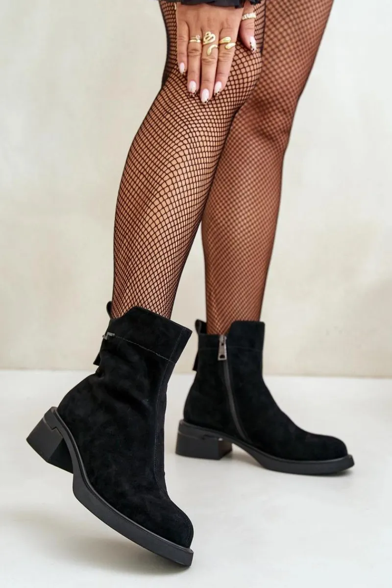 Sale Buty damskie Vinceza Ocieplane Botki Damskie Z Naturalnego Zamszu Na Zamek Czarne Vinceza 66696