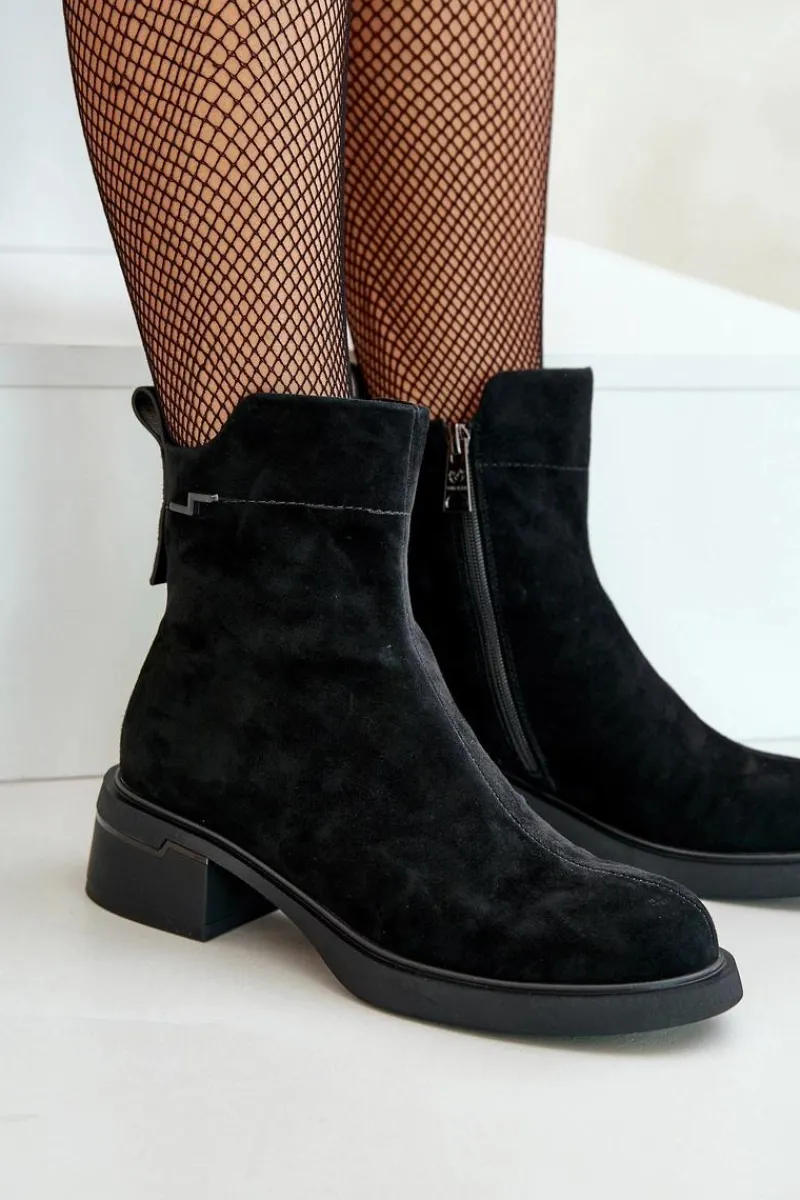 Sale Buty damskie Vinceza Ocieplane Botki Damskie Z Naturalnego Zamszu Na Zamek Czarne Vinceza 66696