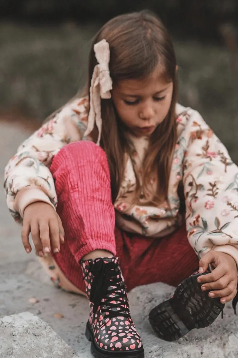 Hot Boto Ocieplane Botki Dziecięce Na Suwak Czarno-Różowe Dolida