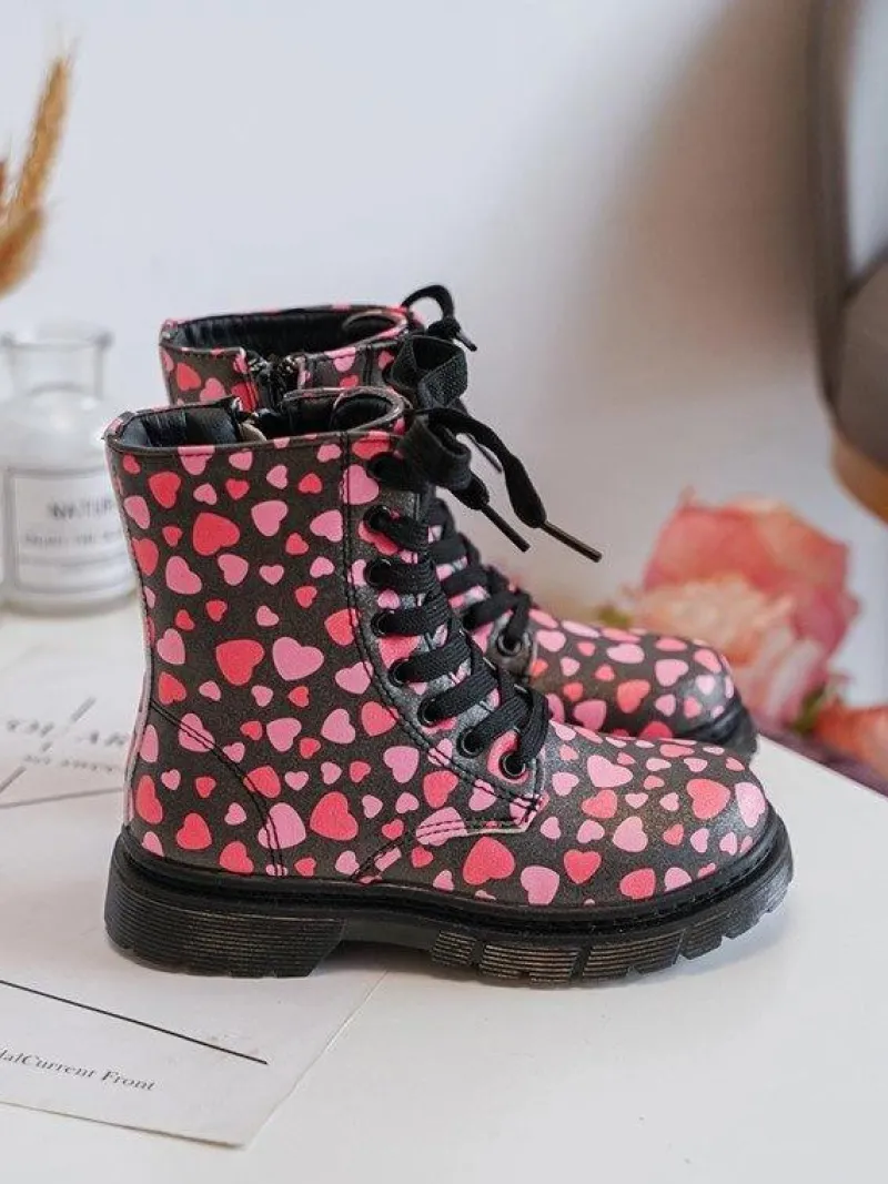 Hot Boto Ocieplane Botki Dziecięce Na Suwak Czarno-Różowe Dolida
