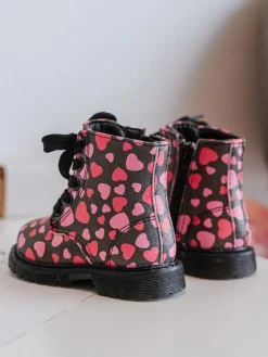 Hot Boto Ocieplane Botki Dziecięce Na Suwak Czarno-Różowe Dolida
