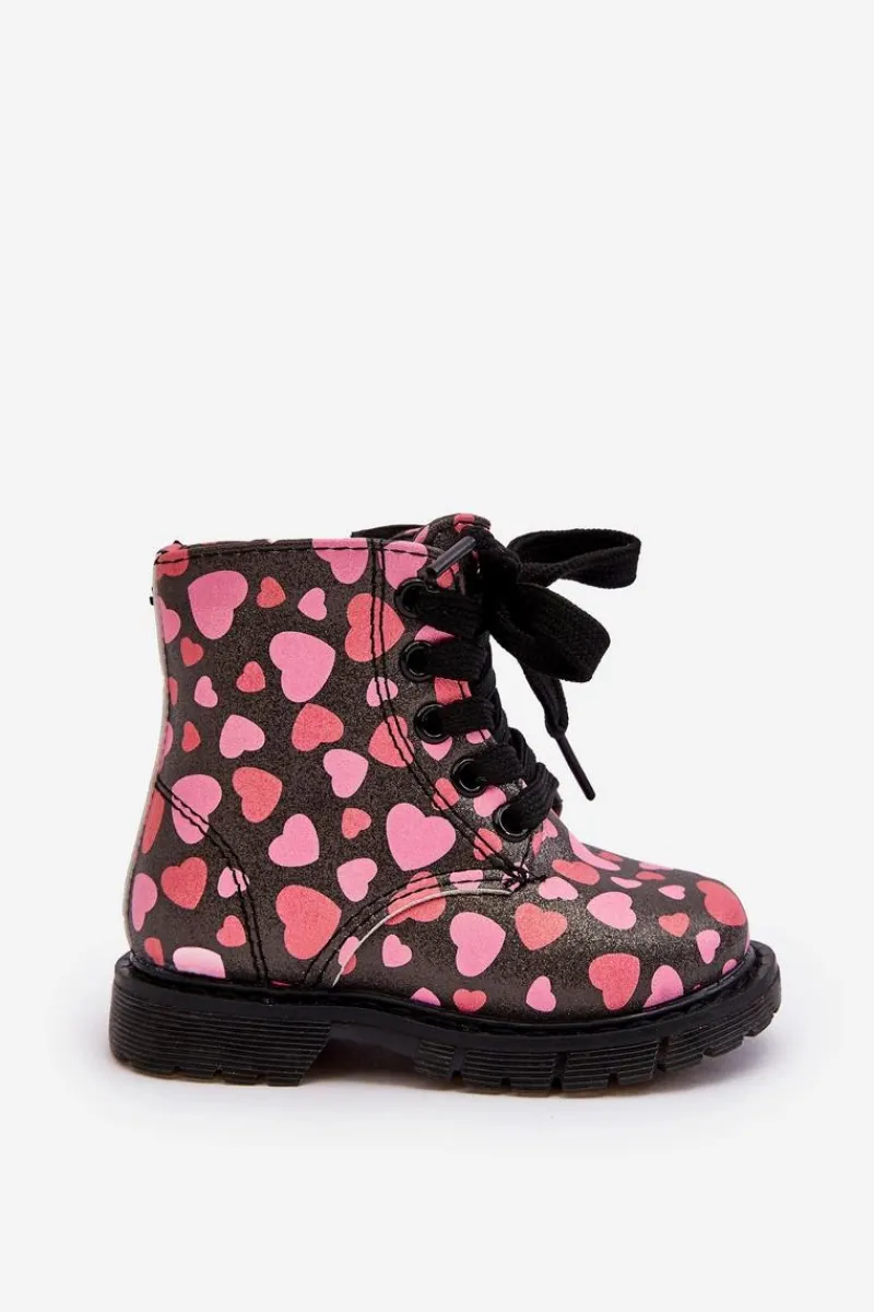 Hot Boto Ocieplane Botki Dziecięce Na Suwak Czarno-Różowe Dolida