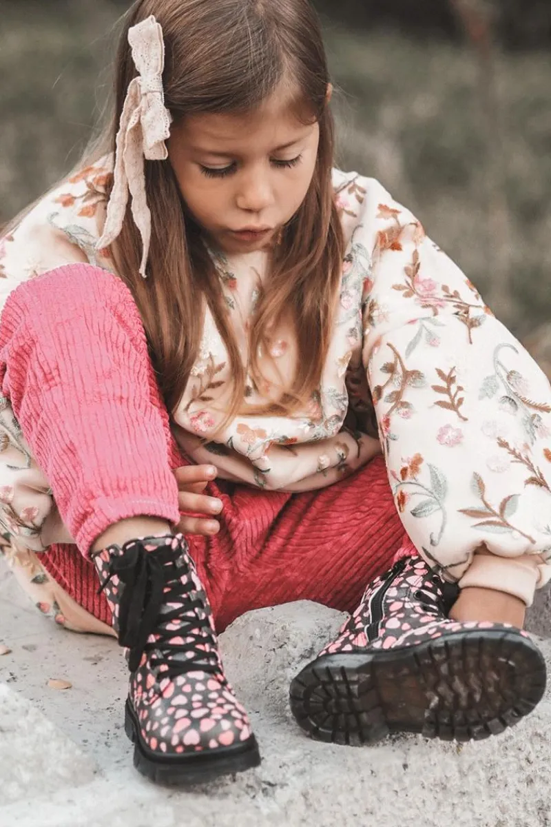 Hot Boto Ocieplane Botki Dziecięce Na Suwak Czarno-Różowe Dolida