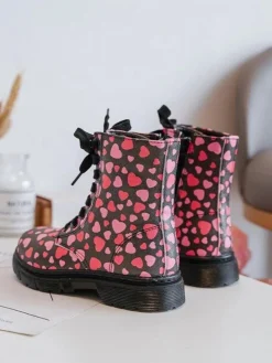 Hot Boto Ocieplane Botki Dziecięce Na Suwak Czarno-Różowe Dolida