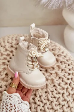 New Boto Ocieplane Botki Dziecięce Z Misiem Na Zamek Beżowe Enchanta