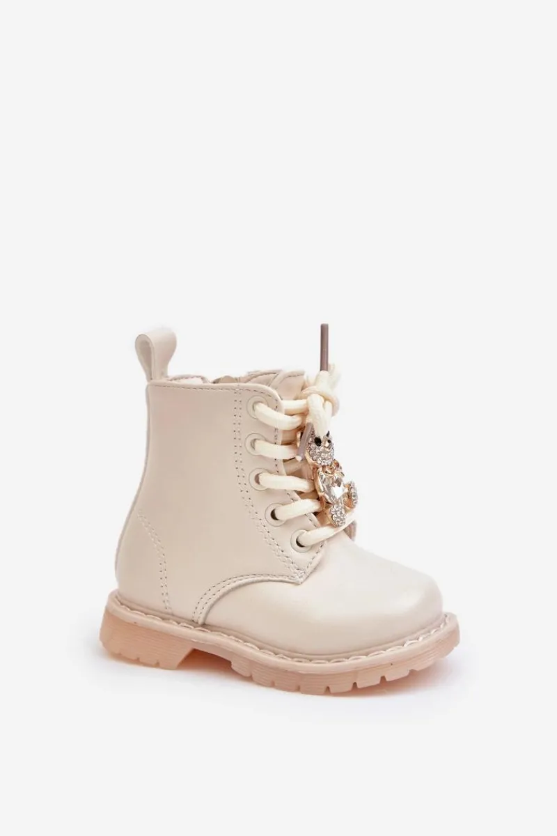New Boto Ocieplane Botki Dziecięce Z Misiem Na Zamek Beżowe Enchanta
