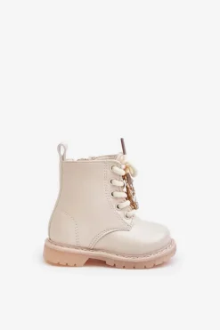 New Boto Ocieplane Botki Dziecięce Z Misiem Na Zamek Beżowe Enchanta