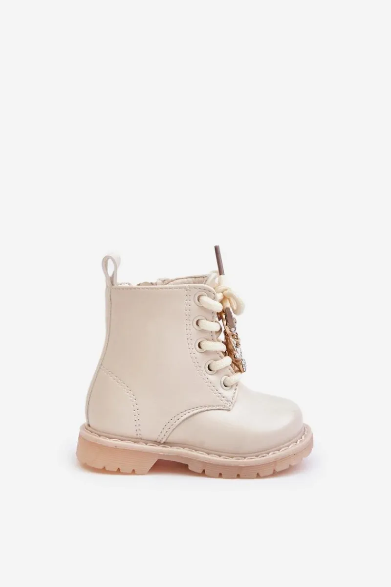 New Boto Ocieplane Botki Dziecięce Z Misiem Na Zamek Beżowe Enchanta