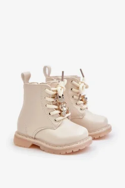 New Boto Ocieplane Botki Dziecięce Z Misiem Na Zamek Beżowe Enchanta