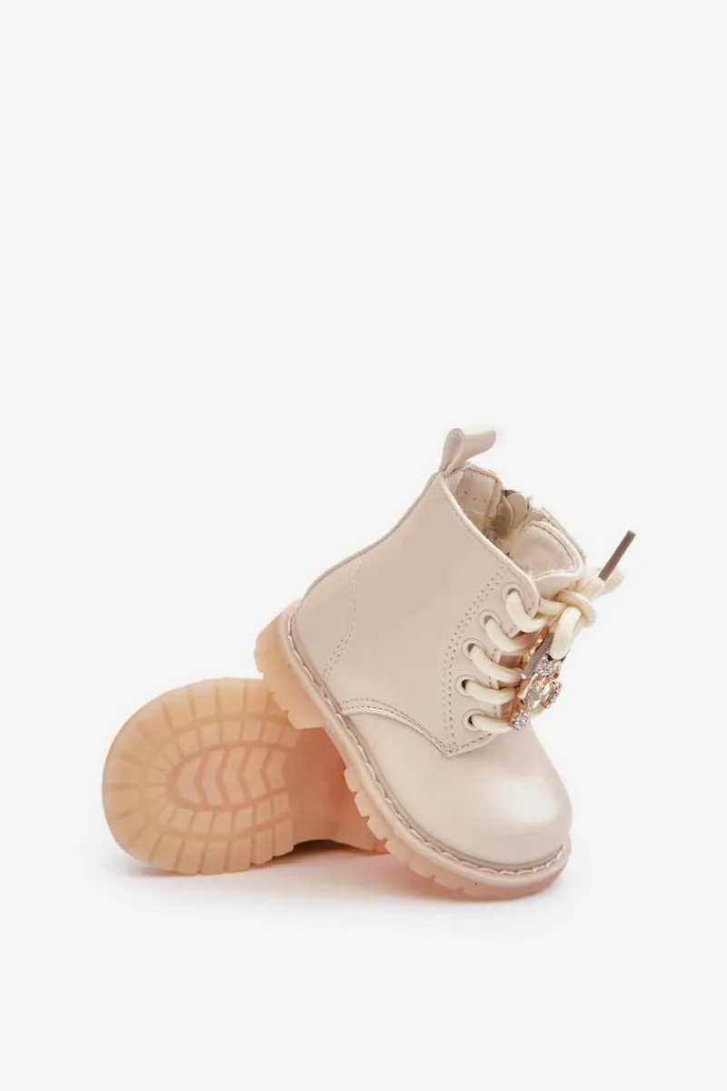 New Boto Ocieplane Botki Dziecięce Z Misiem Na Zamek Beżowe Enchanta