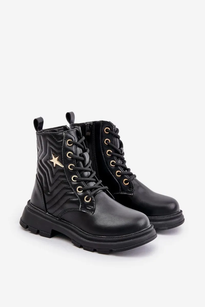 Dziewczęce>Evento Ocieplane Botki Dziecięce Na Zamek Z Eko Skóry Czarne Liotira