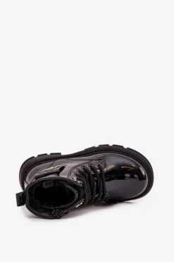 Outlet Ocieplane Botki Dziecięce Na Zamek Lakierowane Czarne Alverina Dzieci Dziewczęce