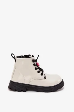 Sale Boto Ocieplane Botki Dziecięce Lakierowane Z Przypinką Miś Białe Jovellea Biały