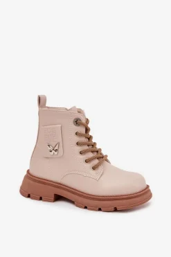 New Boto Ocieplane Botki Dziecięce Na Zamek Beżowe Alverina Beżowy