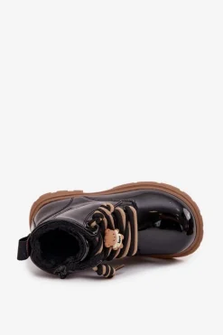 Dziewczęce></noscript>Boto Ocieplane Botki Dziecięce Lakierowane Z Przypinką Miś Czarne Jovellea Czarny