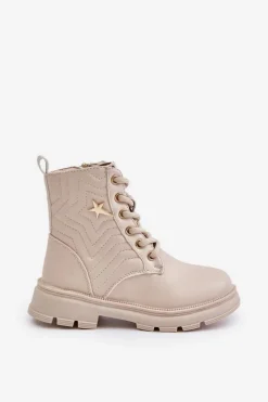 Clearance Evento Ocieplane Botki Dziecięce Na Zamek Z Eko Skóry Beżowe Liotira