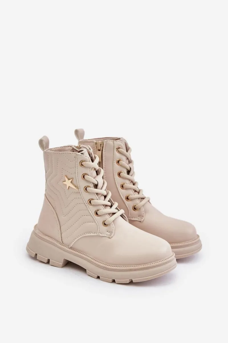 Clearance Evento Ocieplane Botki Dziecięce Na Zamek Z Eko Skóry Beżowe Liotira