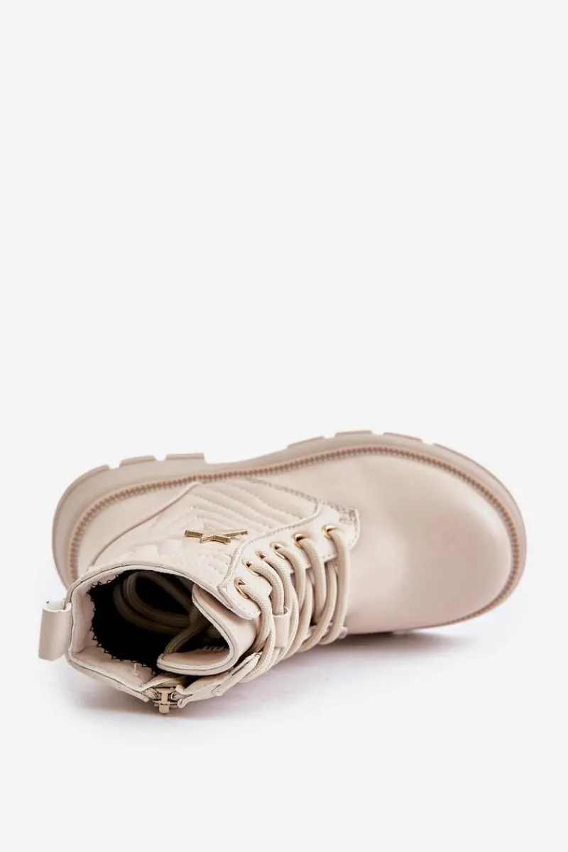 Clearance Evento Ocieplane Botki Dziecięce Na Zamek Z Eko Skóry Beżowe Liotira