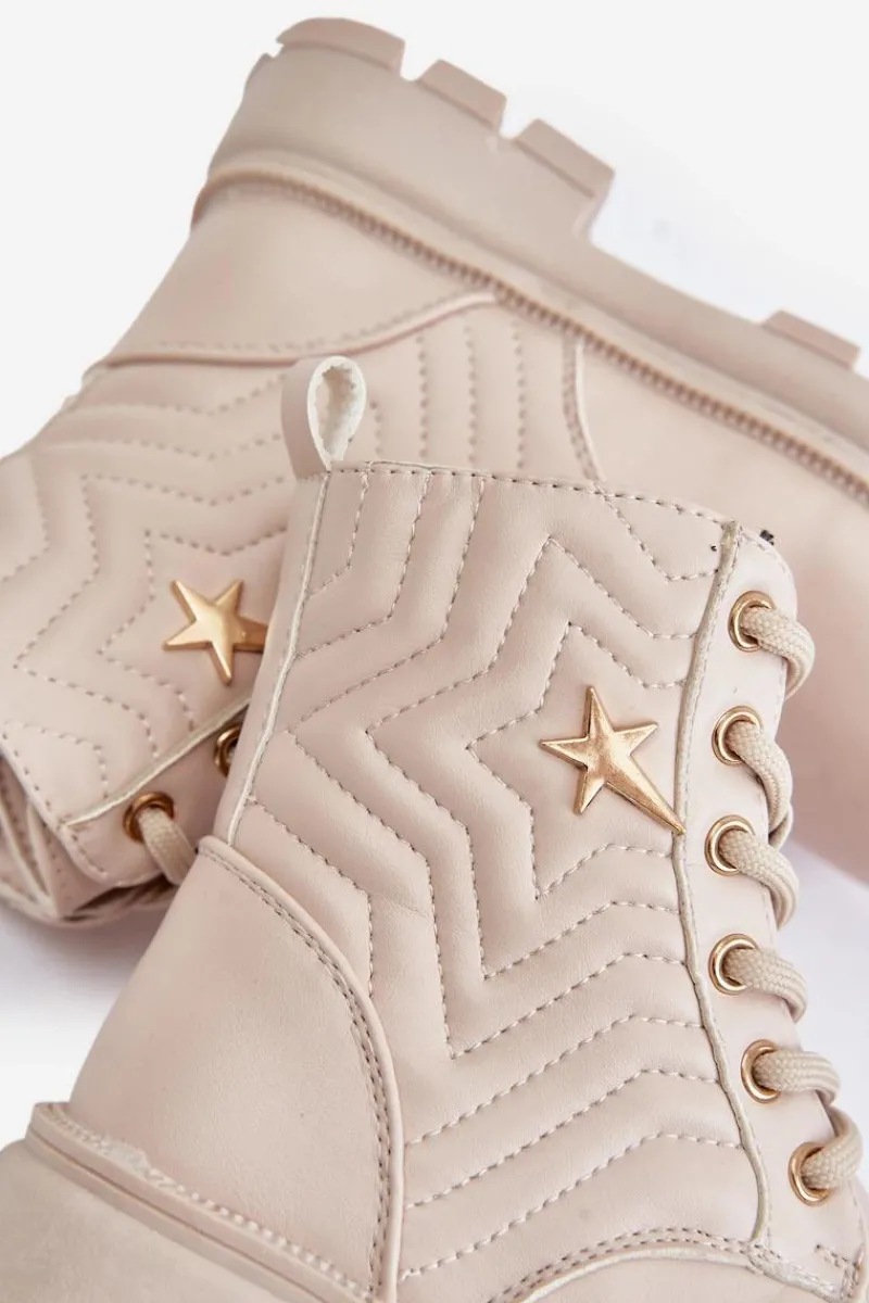 Clearance Evento Ocieplane Botki Dziecięce Na Zamek Z Eko Skóry Beżowe Liotira